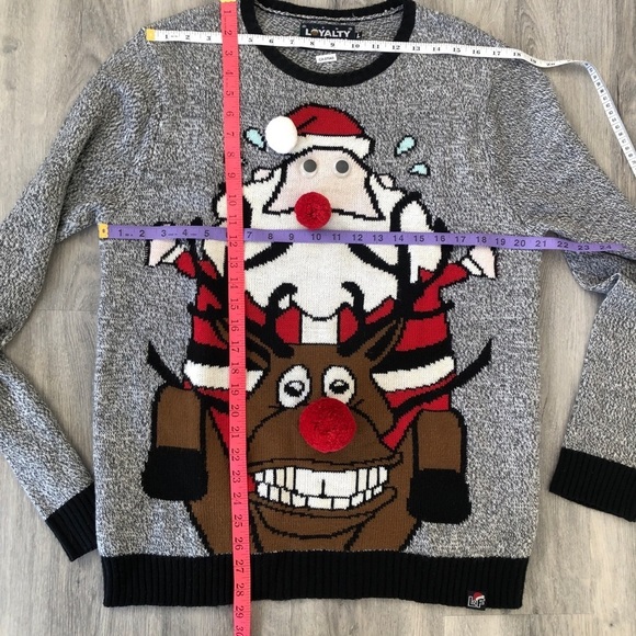 Loyalty & Faith Santa and Reindeer Ugly Sweater with Pompom details - Picture 9 of 9